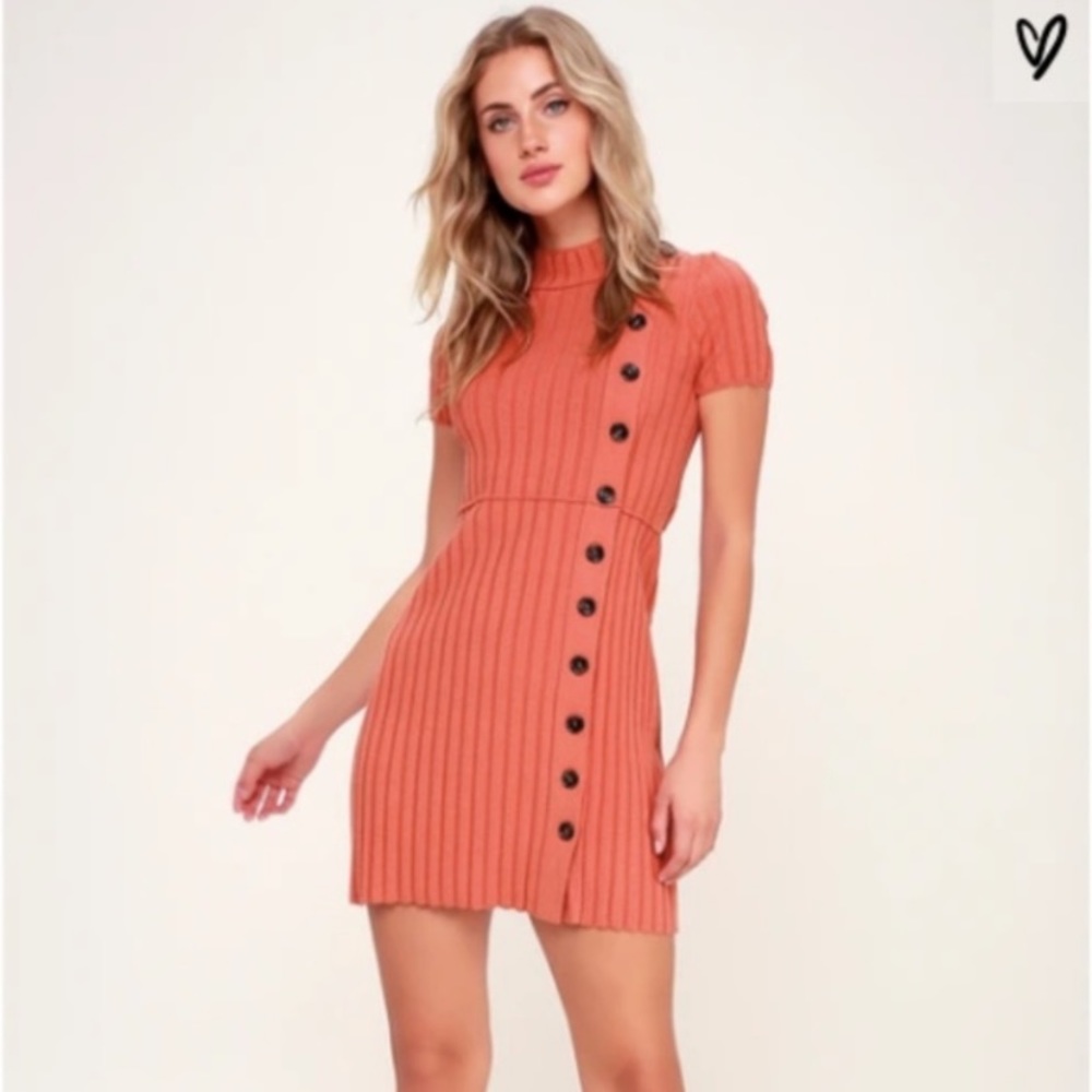 Free People Lottie Mock Neck Sweater Dress - Coral